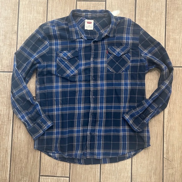 Levi's Other - Levis Mens XXL Blue Grey Plaid Flannel Button Down Shirt 3LGLW1837 Long Sleeve
